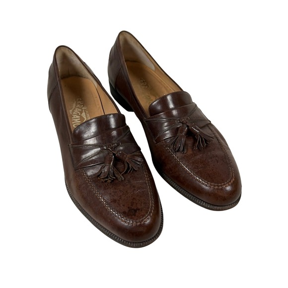 Salvatore Ferragamo Men's Dark Brown‎ Leather Tassel Loafers Shoes Size 9 D